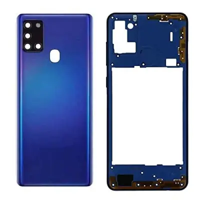 Back Panel Full Body Housing with Middle Ring & Fixed Camera Glass Compatible with Samsung Galaxy A21s : Blue