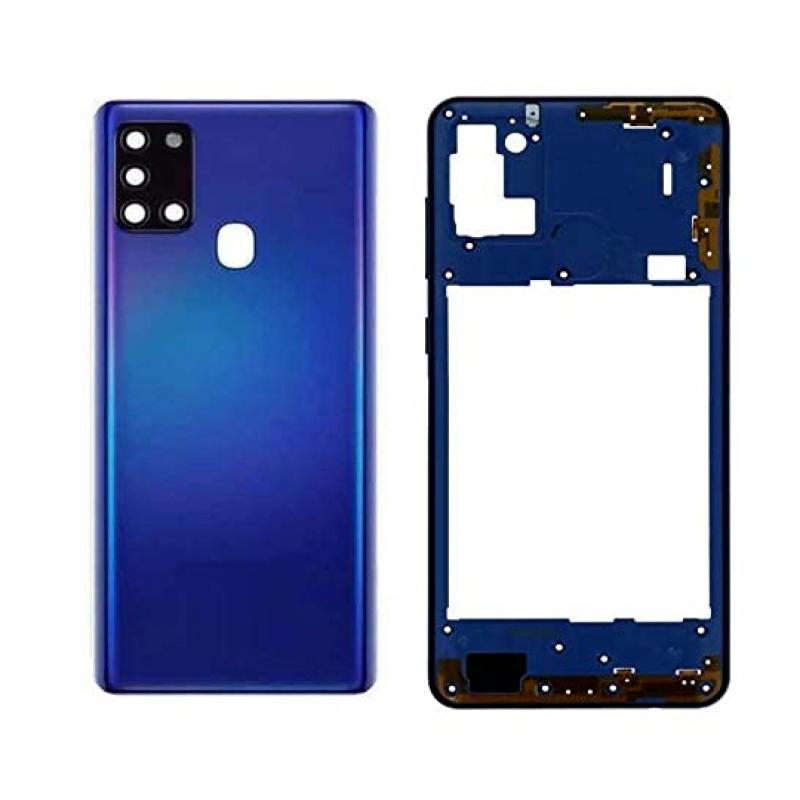 Back Panel Full Body Housing with Middle Ring & Fixed Camera Glass Compatible with Samsung Galaxy A21s : Blue