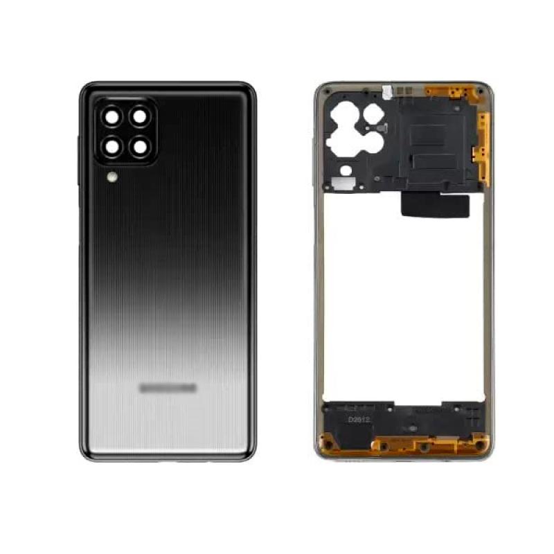 Compatible for Samsung Galaxy F62 : Black - Back Panel Body Cover Housing Body Back Door Glass Panel (with Logo & Camera Lens Fitting